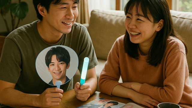 推し活を楽しむ日本人カップルのリビング風景